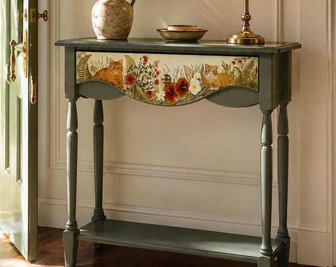 Custom Pet Portrait Console Table, Hand-Painted Narrow Entryway Table with Drawer