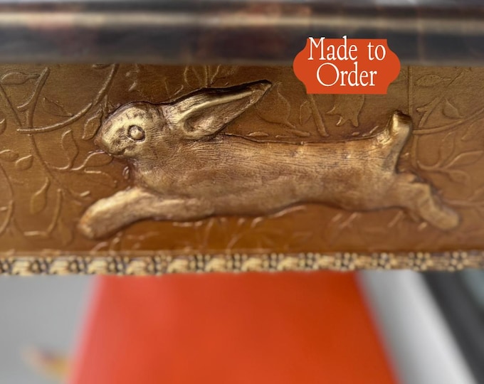 Handmade Wooden Accent Table: Floral Bunnies, Whimsical Furniture