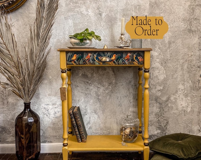 Mustard Console Table with Parrot Motif