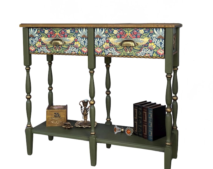 William Morris Inspired Console Table | Forest Green Botanical Arts Crafts Hall Furniture