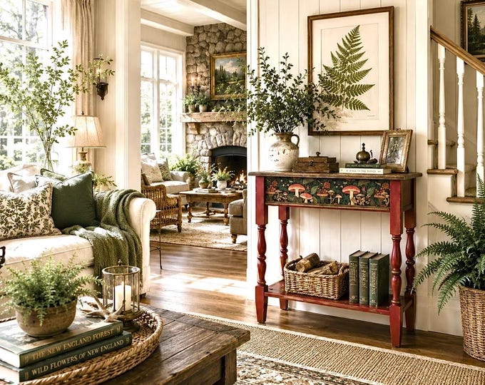 Narrow Entryway Console Table, Hand Painted Woodland Furniture, Solid Wood Cottage Hallway Table
