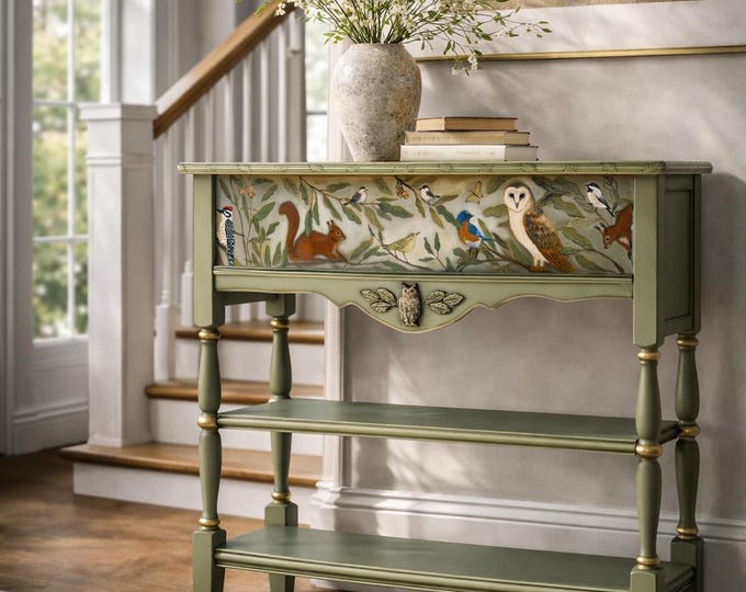 Hand-painted Console Table with Woodland Theme