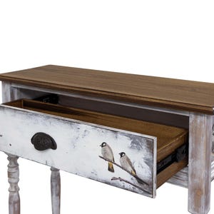 Hand-Painted Solid Wood Bird Console Table – Whitewashed Entryway Console, One-of-a-Kind Functional Art