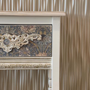 Handcrafted Ivory Wooden Console Table with a Floral design drawer with golden accents
