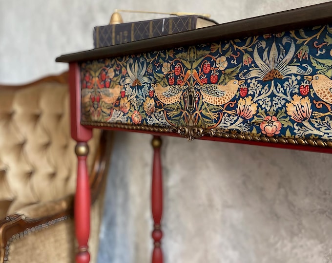 William Morris Inspired Red Console Table | Strawberry Thief Drawer Hall Furniture