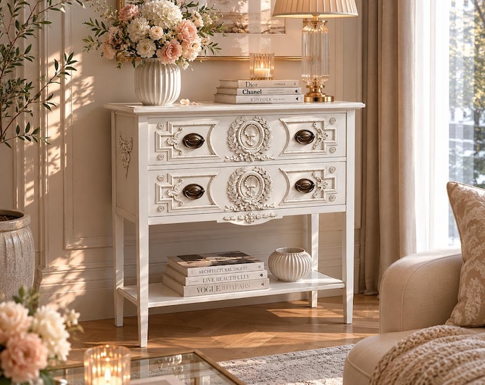 French style console table for narrow space- handcrafted solid wood piece