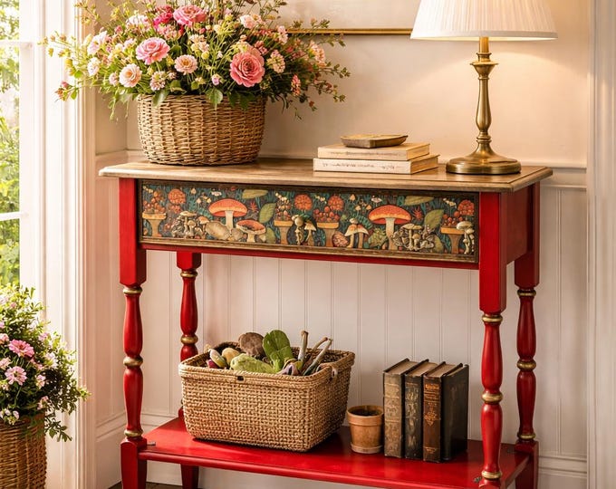 Wooden Entryway Console Table, Whimsical Woodland Design, Artist Made