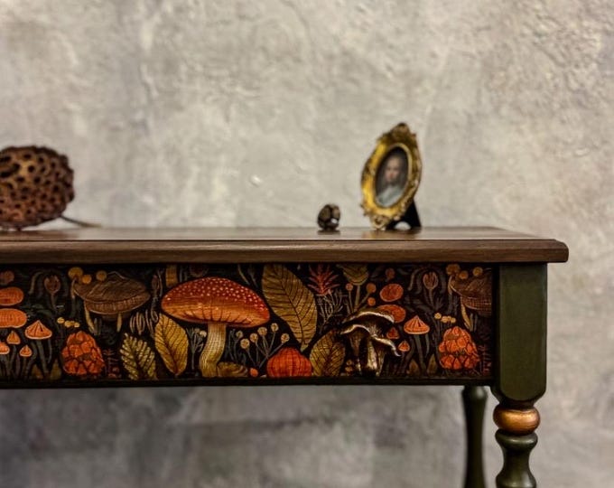 Handcrafted Woodland Console Table - Amanita design functional art - Entry table