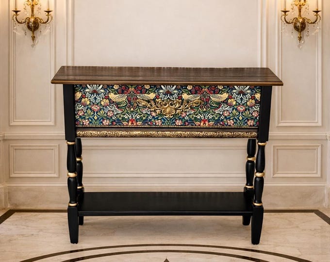 Strawberry Thief Inspired Console Table – Handcrafted William Morris Style Entryway Table