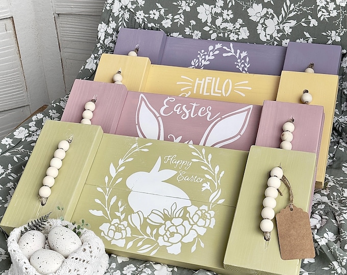 Rustic Easter Serving Tray: Handmade Wooden Farmhouse Decor
