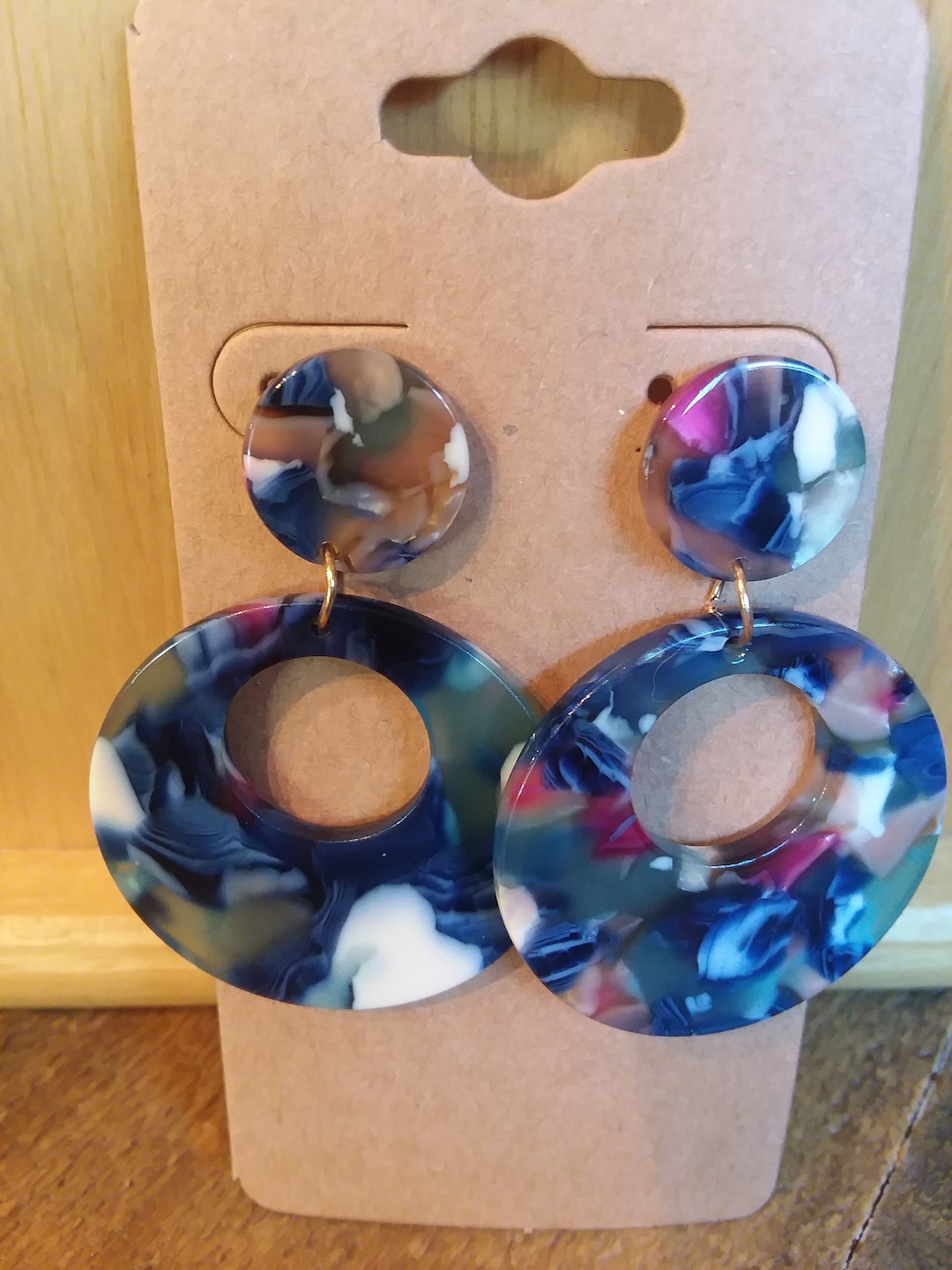 Diana Blue Tortoise Shell Hoops, 40mm Tortoise Shell Earrings, Blue ...