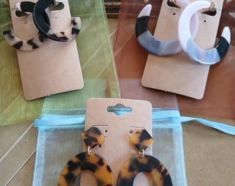 Acetate Tortoise Shell Earrings, Minimalist Hoops, Modern Style