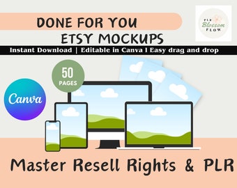 Digital listing mockups Templates for Etsy shop , Done For you editable Canva template , Master resell right and PLR. Instant Download