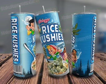 Rice Kushies 420 Cereal, 20oz Weed Tumbler Wrap, 420 Design, Cannabis Tumbler PNG, Funny Marijuana Stoner Design, Funny Design for 20oz.