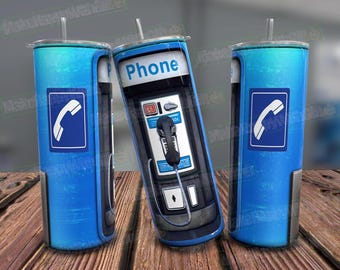Payphone Tumbler Wrap, Retro Phone Design, Seamless 20oz PNG (Digital File)