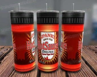 Hot Sauce Tumbler Wrap, Spanks Red Hot, Seamless 20oz PNG (Digital Download)