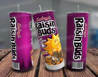 Raisan Buds Cereal 20oz Tumbler Wrap, Funny Stoner Design (Digital Download)