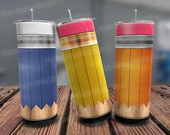 Pencil Tumbler Wrap, Funny Glitter Pencil Design (PNG Digital Download)