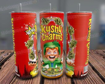 Kushy Charms 420 Cereal Tumbler Wrap, Funny 420 Cannabis Tumbler PNG, Marijuana PNG, Stoner Design, Wrap For Sublimation, Christmas Gift PNG