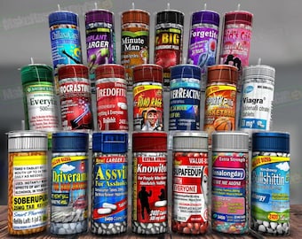 Fake Pills 20oz Tumbler Wrap Bundle, Funny Sarcastic Cuss Word Spray Tumbler PNG, Curse Word PNG, Seamless Wrap, Instant Download, 300dpi.