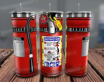Fire Extinguisher Tumbler Wrap, Firefighter PNG, Seamless Sublimation (Digital Download)