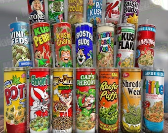 Weed Cereal 20oz Tumbler Wrap Bundle, Funny 420 Tumbler PNG, Marijuana PNG, Pothead Cereal Stoner PNG, 420 weed Tumbler bundle png designs