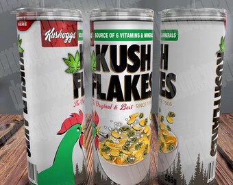 Kush Flakes 20 oz Weed Cereal Tumbler Wrap, Funny 420 Marijuana 20oz Tumbler PNG, 20oz Skinny Sublimation Tumbler Design, Tumbler Wrap.