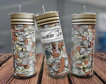 Swear Jar 20oz Tumbler Wrap, Funny Curse Word Design (300dpi PNG)