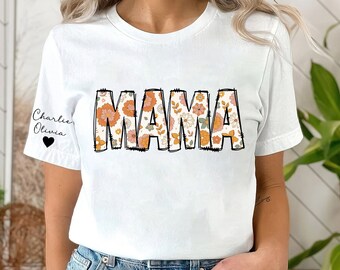 Benutzerdefinierte Blumen Mama Shirt, Mama Shirt mit den Namen der Kinder auf der Hülse, personalisierte Mama T-Shirt, benutzerdefinierte Mama Shirt, Muttertag Shirt Geschenk für sie