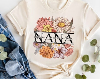 T-shirt Nana personnalisé, T-shirt floral personnalisé Nana, T-shirt Nana pour la fête des mères, mois de naissance, T-shirt Nana, T-shirt Nana, Cadeau pour elle