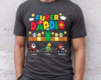Personalisiertes Super Daddio Shirt, personalisiertes Shirt Geschenk zum Vatertag, personalisiertes Daddio T-Shirt, Muttertagsgeschenk T-Shirt, Gamer Dad T-Shirt