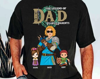 Gepersonaliseerd The Legend of Dad Shirt, Tears Of The Kingdom, Breath Of The Wild, beste vader ooit, legendarische vader, Vaderdagcadeau voor papa