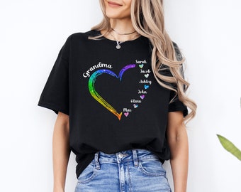 Personalized Grandma Heart T-shirt, Grandma Shirt With Name, Custom Grandkids Name Shirt, Nana Mimi Shirt, Mothers Day Gift, Birthday Gift