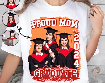 Chemise photo personnalisée pour diplômée maman de 2024, chemise senior maman 2024, chemise classe de 2024, chemise personnalisée de la famille des diplômés de l'escouade des diplômés