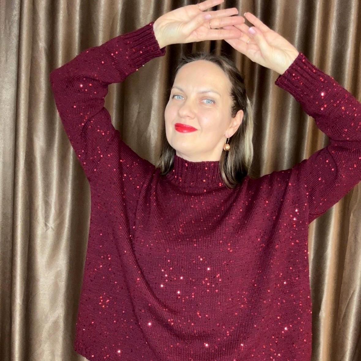 Sequin Sweater Women | Merino Wool Cotton Knit | Trendy Sparkle 