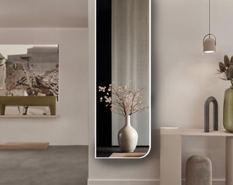 Full Length Wood Wall Mirror, Tall Vertical Full Body Slim Entryway Bathroom Vanity Area