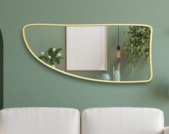 Full Length Asymmetrical Wood Wall Mirror,  Entrway Bathroom Dressing Room Vanity Horizontal Tall Decor