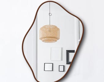 Asymmetrical Wall Mirror Wood , Irregular Modern Mirror, Scandinavian Bathroom Living Room Entryway Home Decor