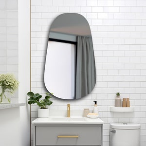 Frameless Oval Pill-Shaped Mirror: Modern Black Wall-Mounted Mirror, Large  Bathroom Entryway Home