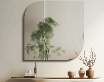 Frameless Square Wall Mirror: Unframed  Rounded Edge Quadrilateral Design