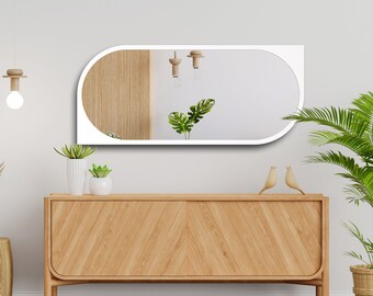 Asymmetrical Wall Mirror: Modern Oval Wood Frame, Decorative Accent