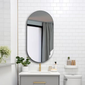 Frameless Oval Wall Mirror: Unframed Asymmetrical Pill Shape, Modern Home Decor, Bathroom