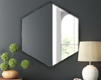 Frameless Hexagon Wall Mirror: Modern Geometric Home Decor, Bathroom Dining Room Artistic Six-Sided Design