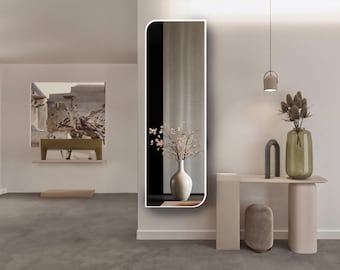 Tall Rectangle Wood Frame Full-Length Mirror: Entryway Dressing Room, Long Simple Design Full Body