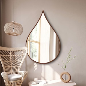 Water Drop Wooden Wall Mirror: Modern Geometric Entryway Decor, Raindrop, Trendy