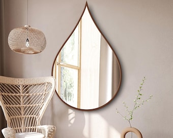 Water Drop Wooden Wall Mirror: Modern Geometric Entryway Decor, Raindrop, Trendy
