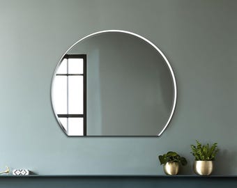 Frameless Half Round Circular Wall Mirror, Unframed Semicircle Cut Mirror, Bathroom Entrway Large Design