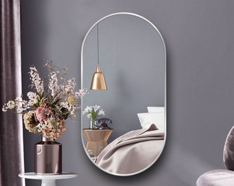 Oval Wall Modern Minimalist Wood Frame Mirror | Bathroom Entryway Vanity Mirror | Scandinavian Home Decor