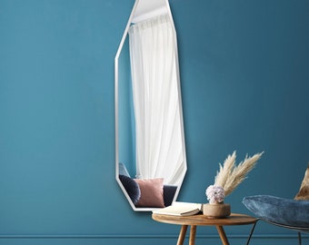 Asymmetrical Full-Length Wood Wall Mirror, Chic Decor Tall Irregular Shape Bedroom Entryway Dressing Area
