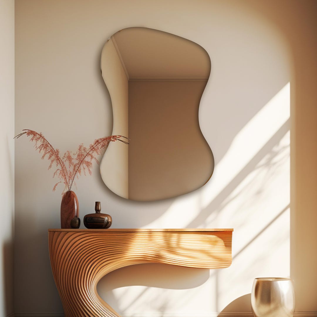 Frameless Large Asymmetrical Wave Wall Mirror: Modern Design Unframed ...